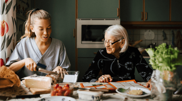 older lady with care helper