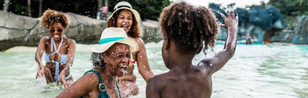 Family splashing around on holiday